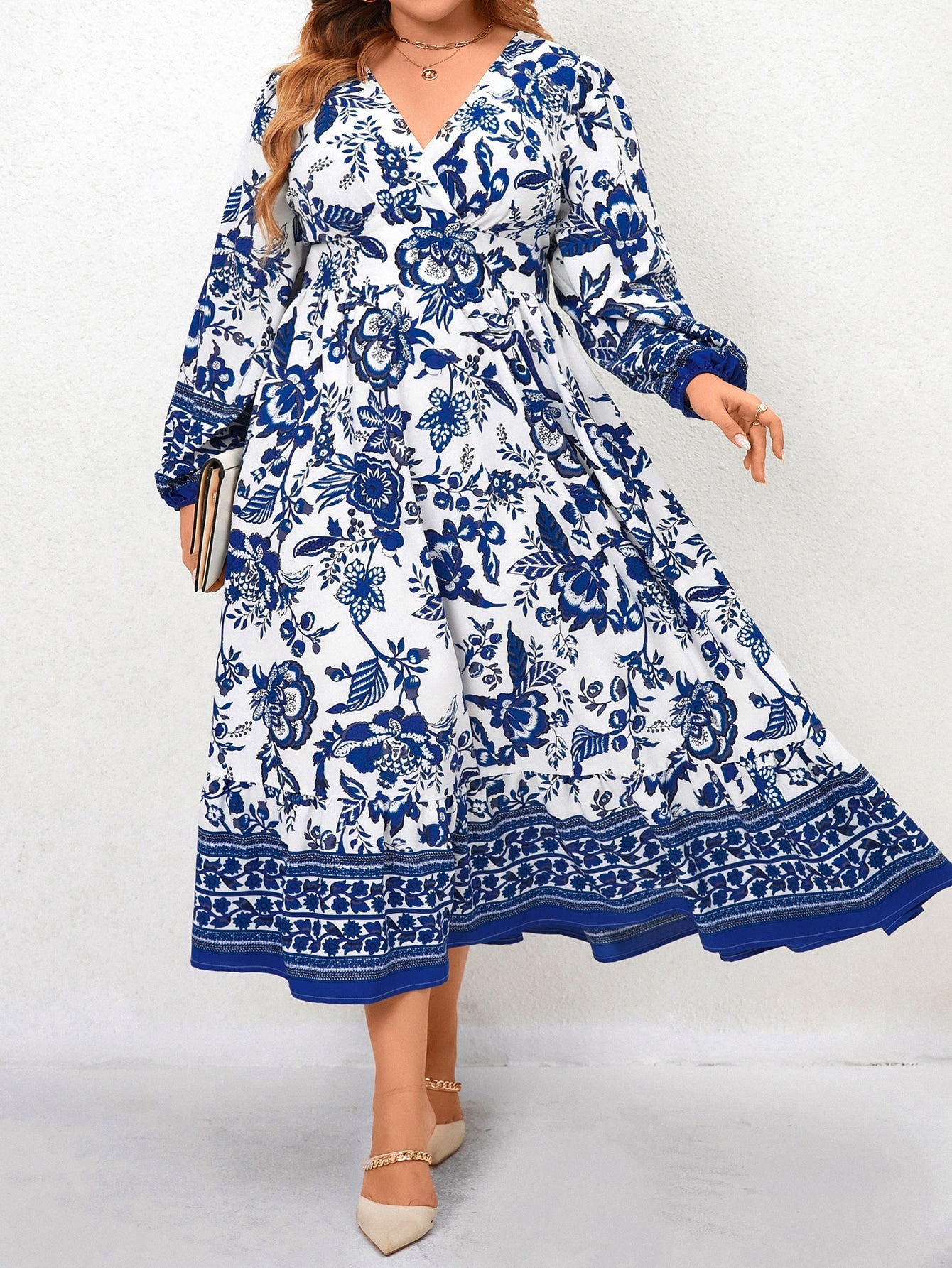 SHEIN LUNE plus Floral Print Lantern Sleeve Dress