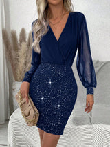 Mesh Paneling Embossed Metallic Hem Dress