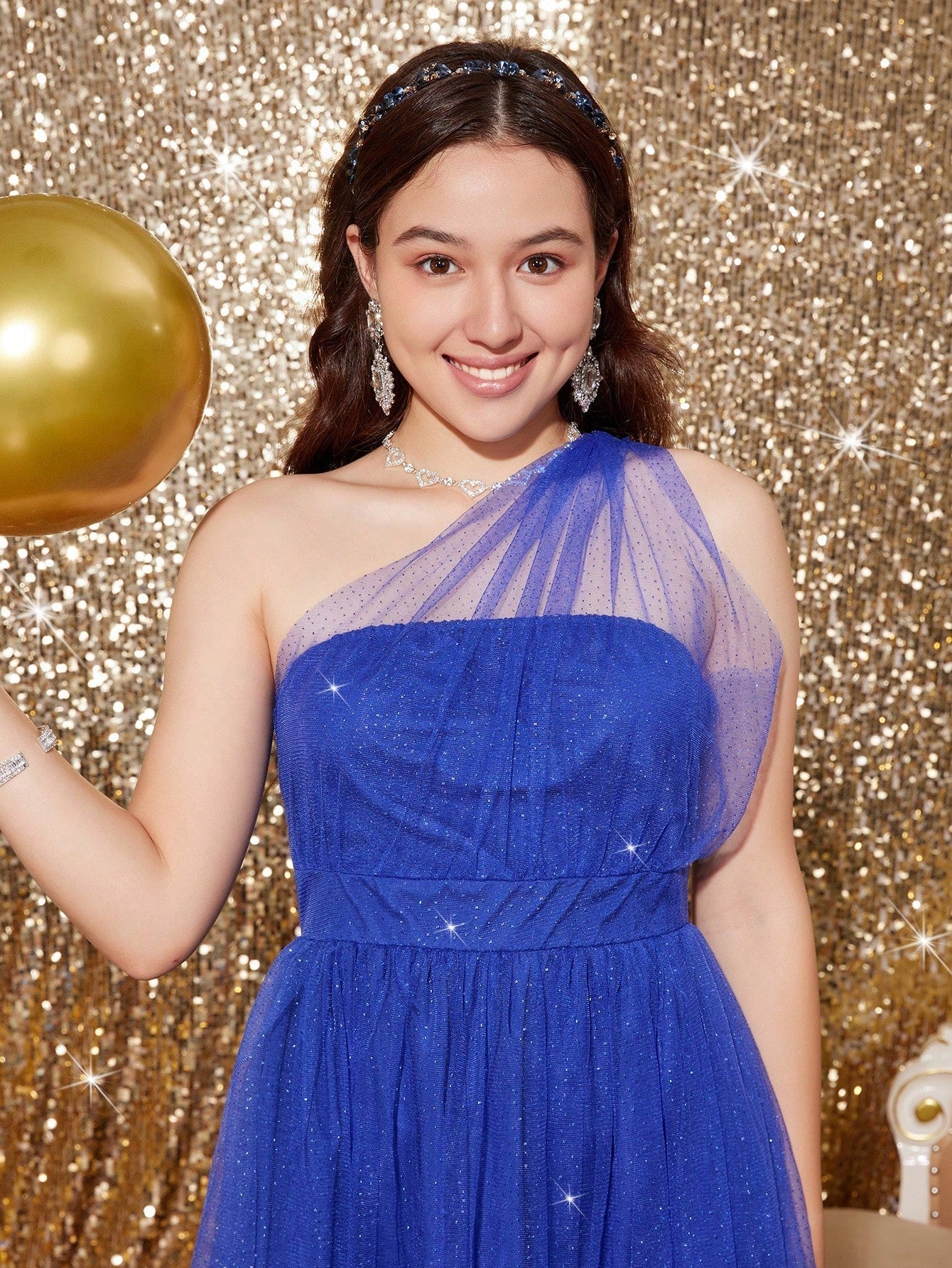 Teen Girl One Shoulder Mesh Overlay Dress