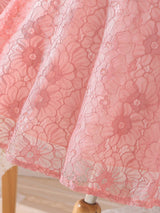 SHEIN Kids CHARMNG Girls 1Pc Belted Lace Dress