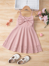 SHEIN Kids CHARMNG Young Girl Bow Front Laser Cut Out Cami Dress