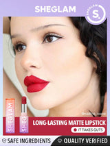 SHEGLAM Dynamatte Boom Long Lasting Matte Lipstick-It Takes Guts 20 Colors Creamy Matte Waterproof Lipstick Amazing Non-Stick Cup Transfer-Proof Lipstick Black Friday Sale Gift Red Lipstick