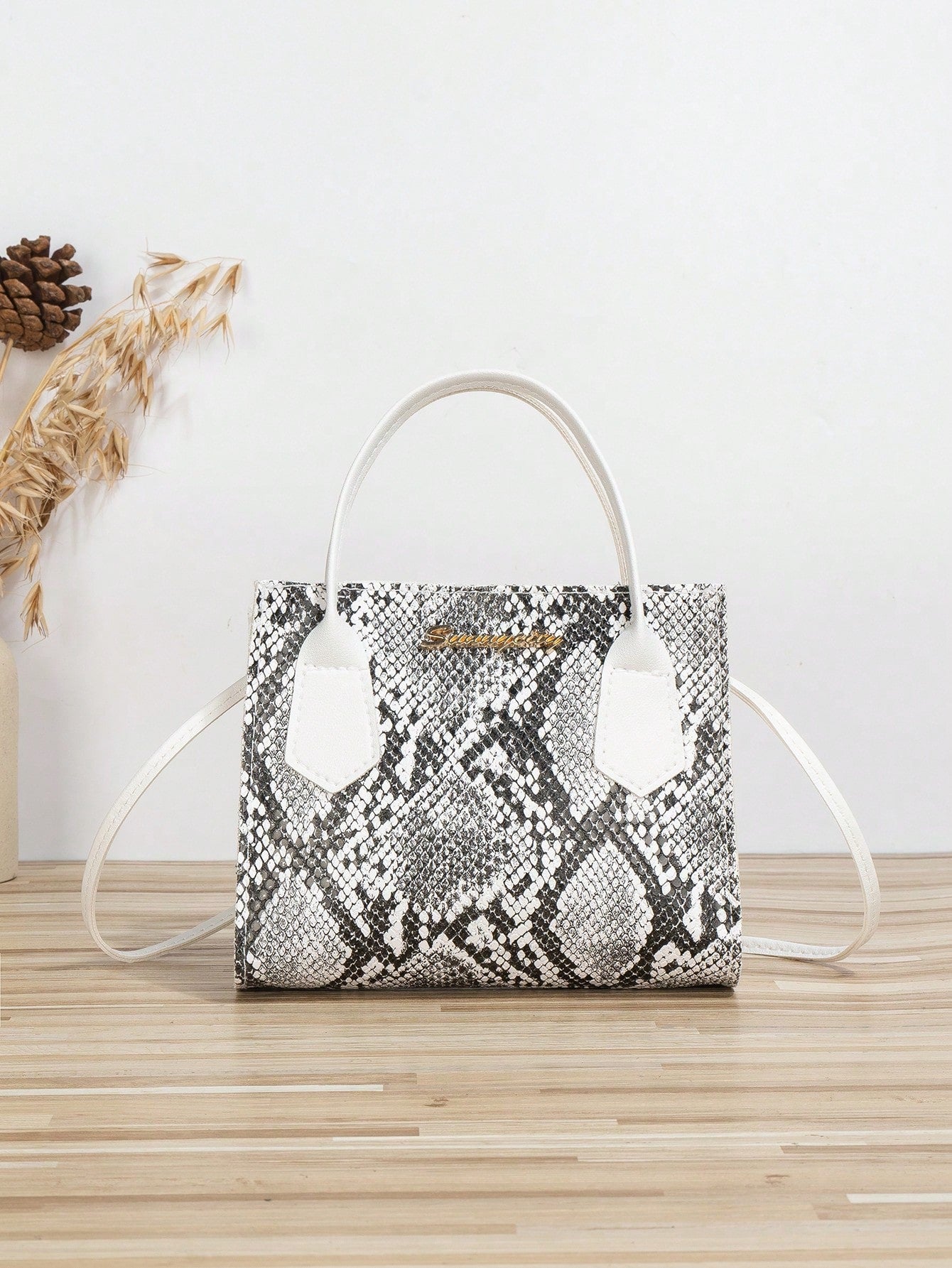 Fashionable & Portable Snake Pattern Handbag All over Snake Skin Pattern Bag Set, Classic Textured Pu Leather Tote Bag, Shoulder Chain Bag, Long Wallet & Credit Card Holder for Women