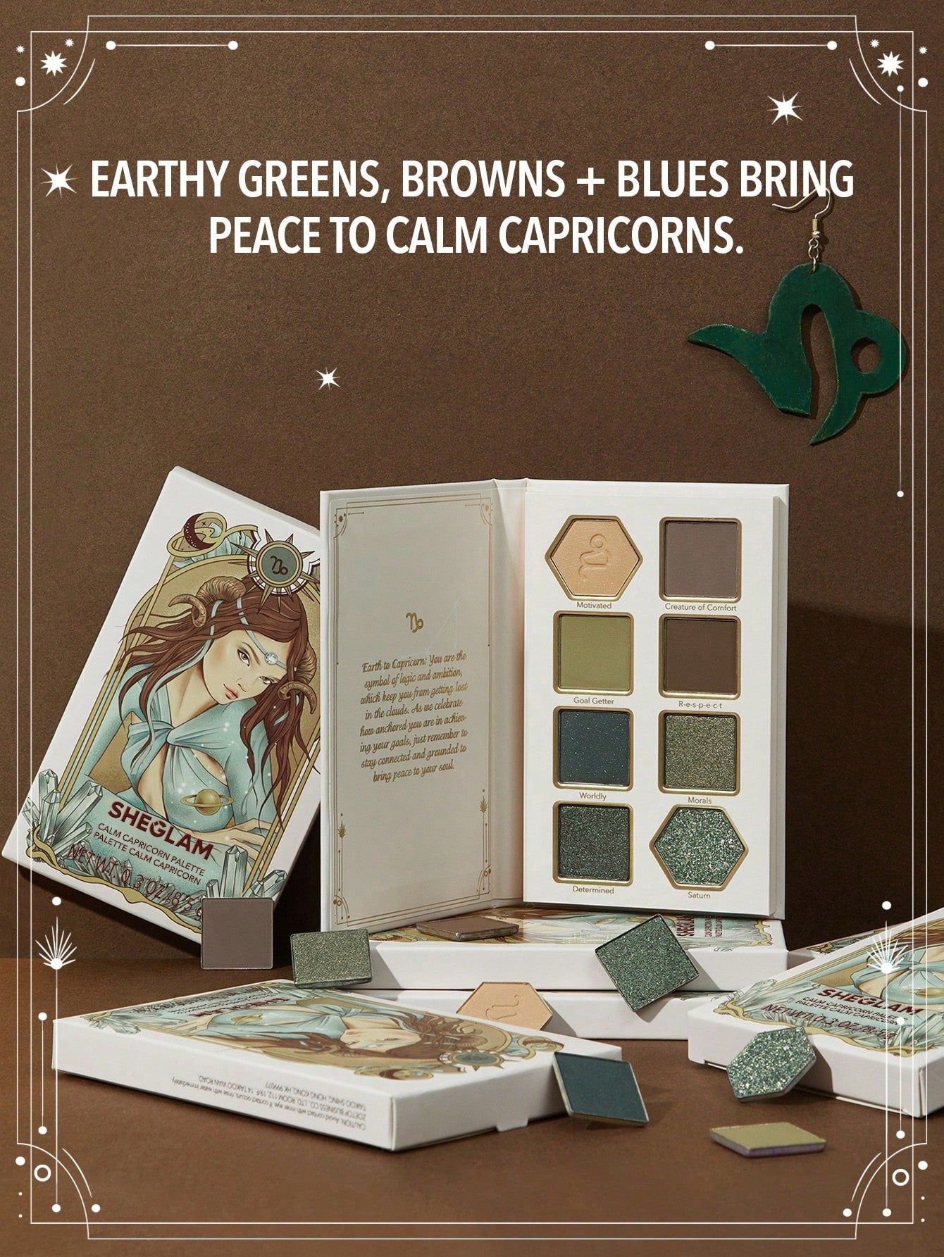 SHEGLAM Calm Capricorn Palette 8-Clolor Shimmer Pearlescent Matte Eyeshadow Palette Grey Brown Blue Green Glitter High Pigment Long Wear Blendable Pro Eyeshadow Black Friday Winter Brown Eyeshadow