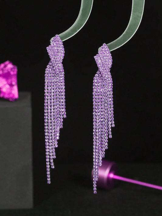 Nightclub Party Long Tassel Crystal Earring for Women 1 Pair