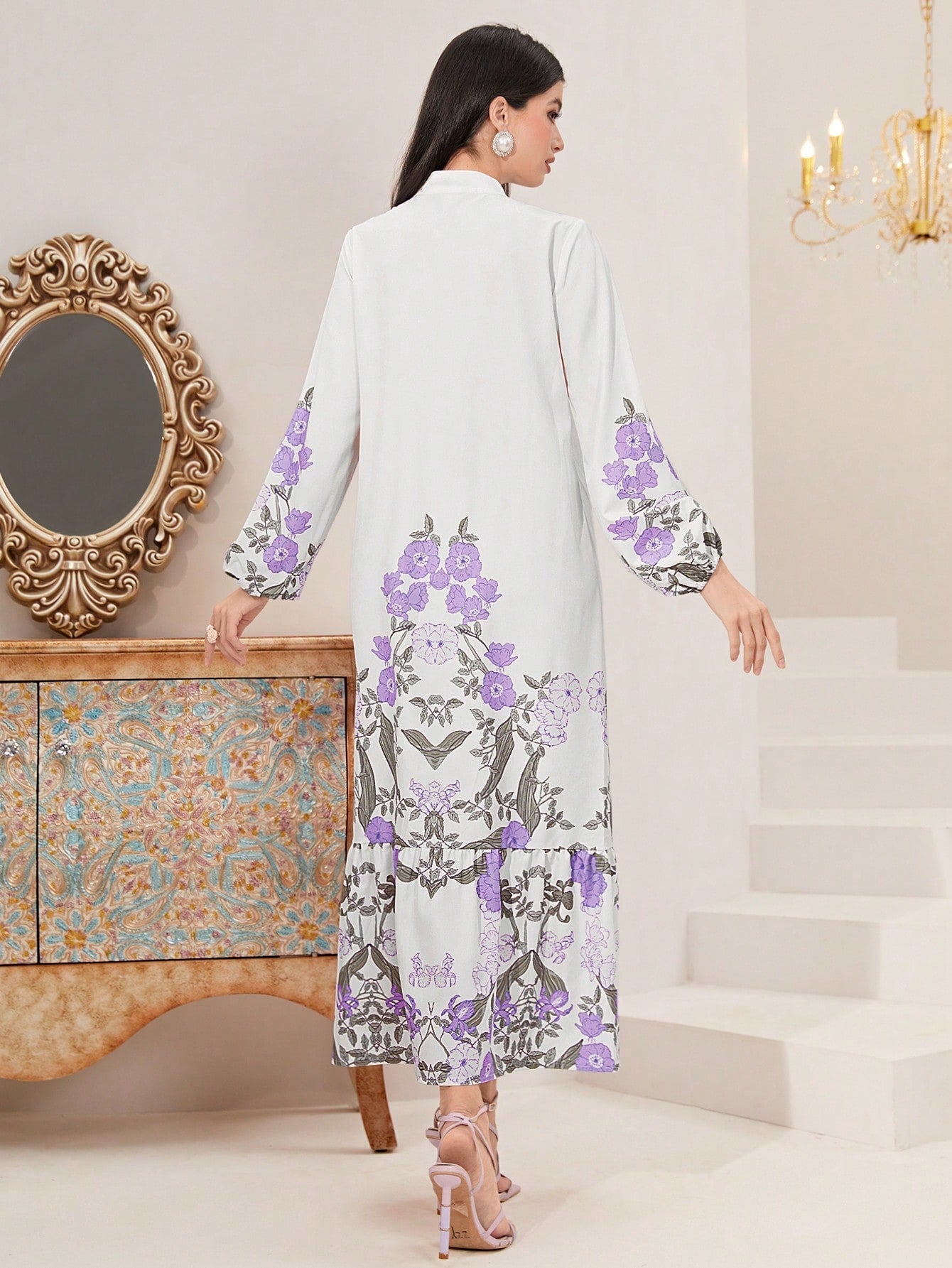 SHEIN Najma Floral Print Ruffle Hem Dress