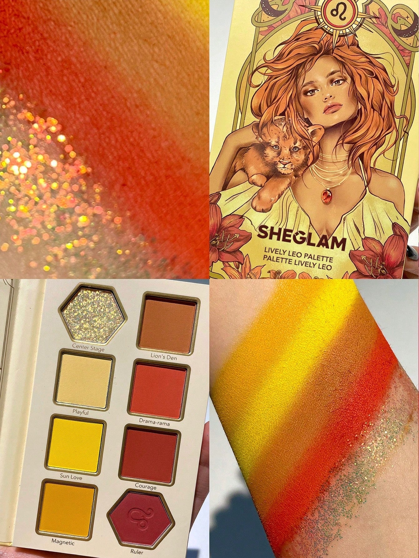 SHEGLAM Lively Leo Palette 8-Clolor Glitter Matte Eyeshadow Palette Bold Yellow Orange Shiny Gold High Pigment Long Wear Blendable Pro Eyeshadow Black Friday Winter Eyeshadow