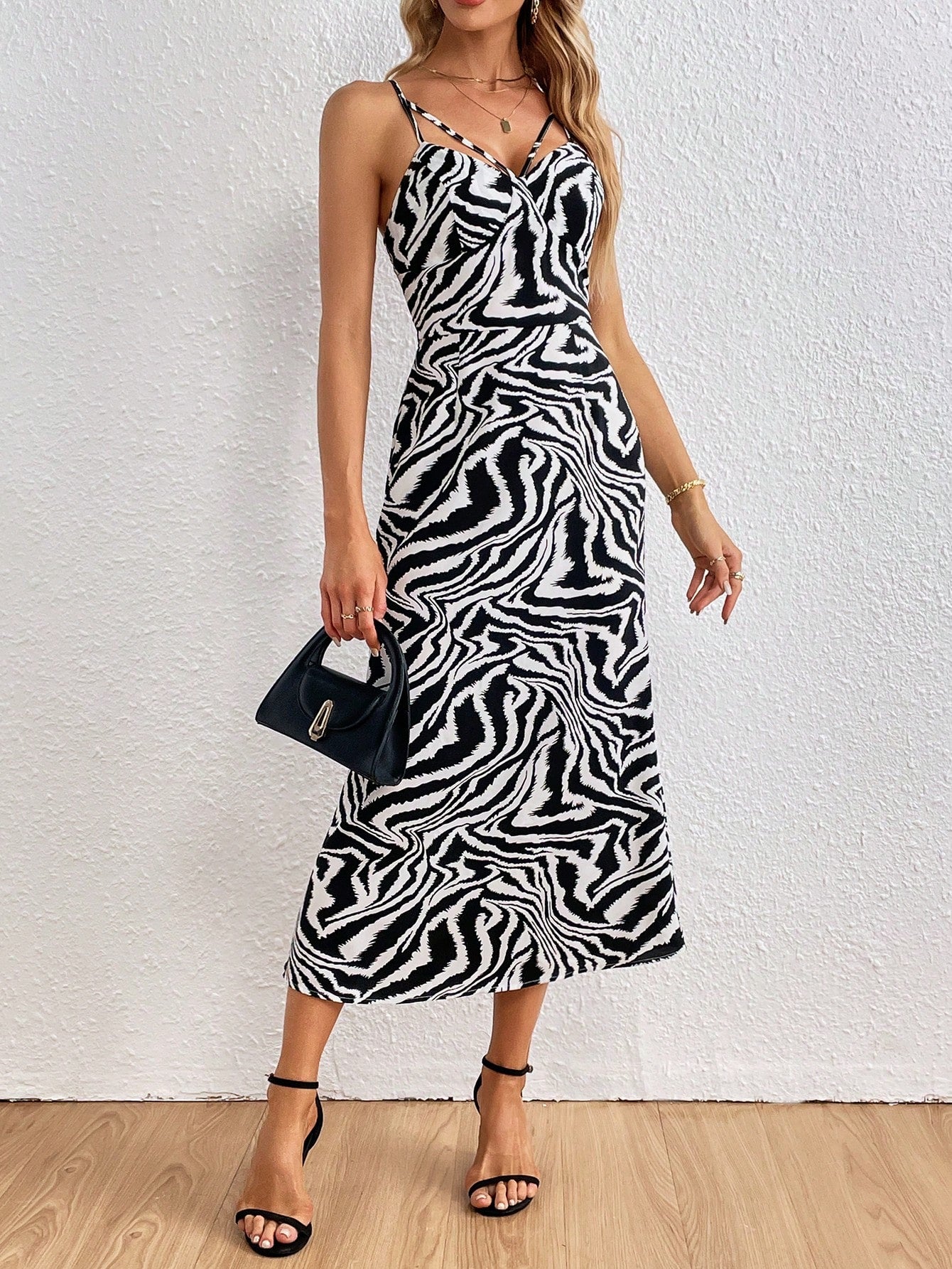 SHEIN Privé Zebra Striped Print Cami Dress