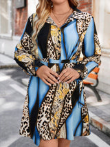 SHEIN Privé plus Size Leopard Pattern Button-Down Long Sleeve Dress