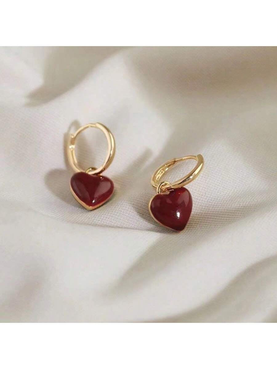 1Pair Fashion Zinc Alloy Heart Drop Earrings for Women for Daily Life