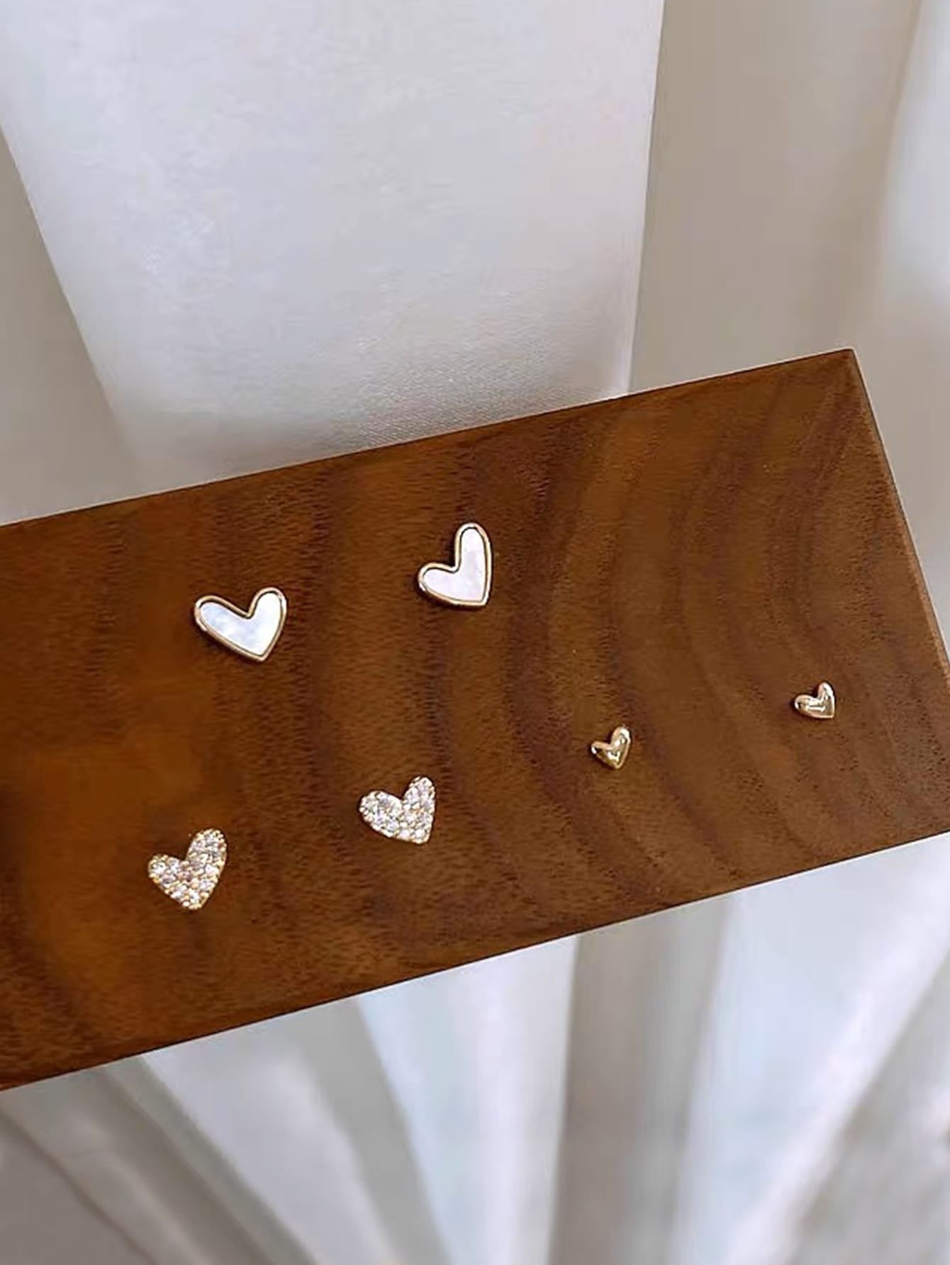 3Pairs/Set Fashionable Simple Delicate Heart Shape Rhinestone Decor Women'S Stud Earrings