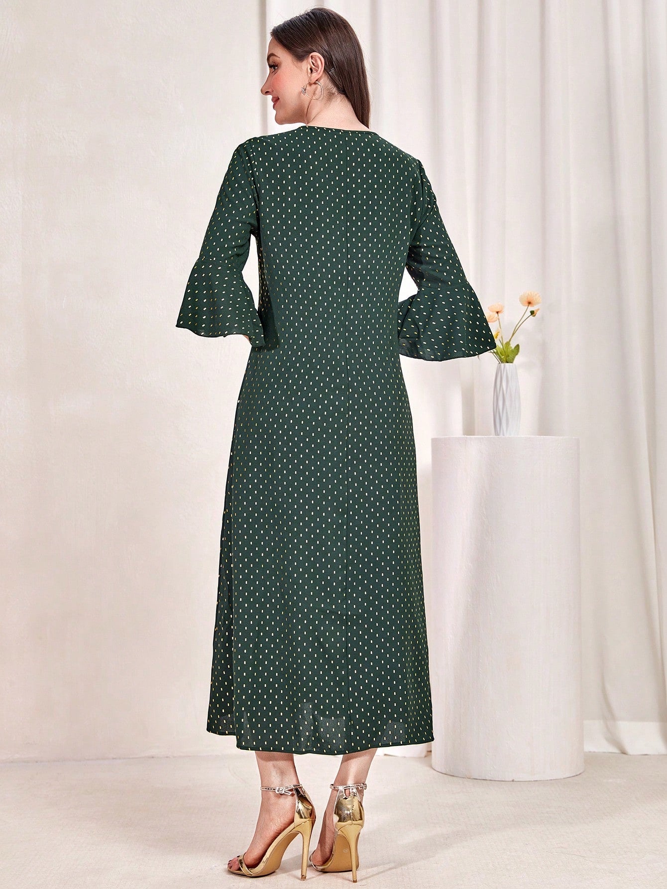 SHEIN Najma Appliques Flare Sleeve Dress