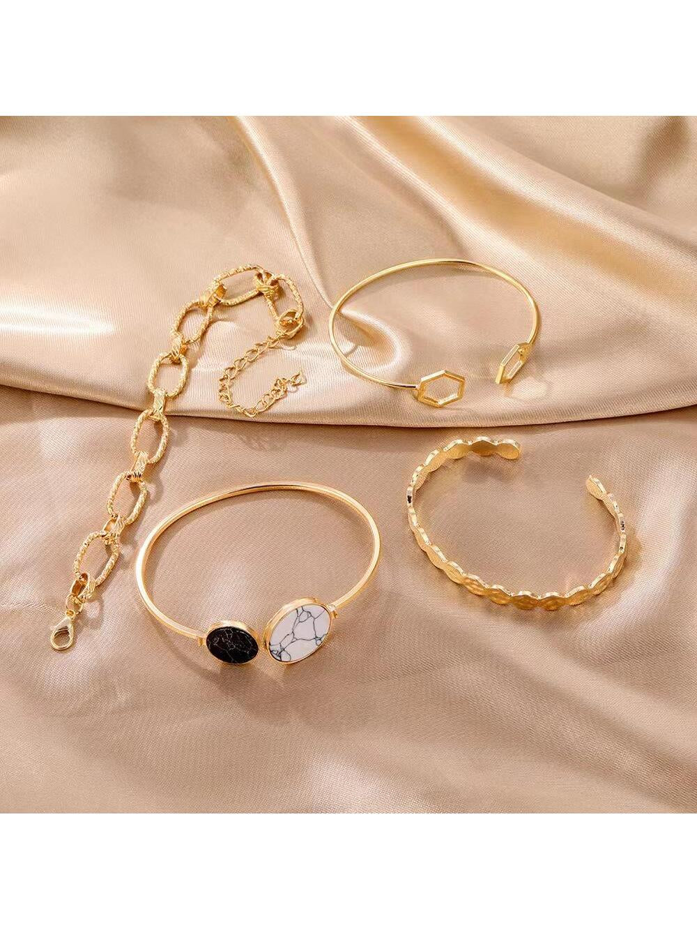 4Pcs/Set Vintage Geometric Design Bracelet for Women for Daily Commute