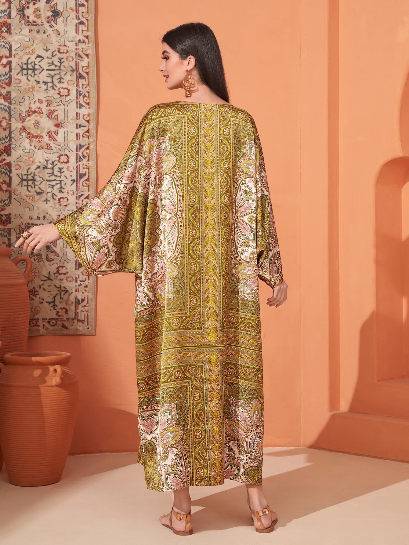 SHEIN Najma Allover Floral Print Batwing Sleeve Kaftan