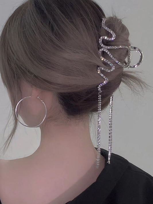 1Pc Versatile Stylish Rhinestone Wavy Tassel Hair Claw Clip