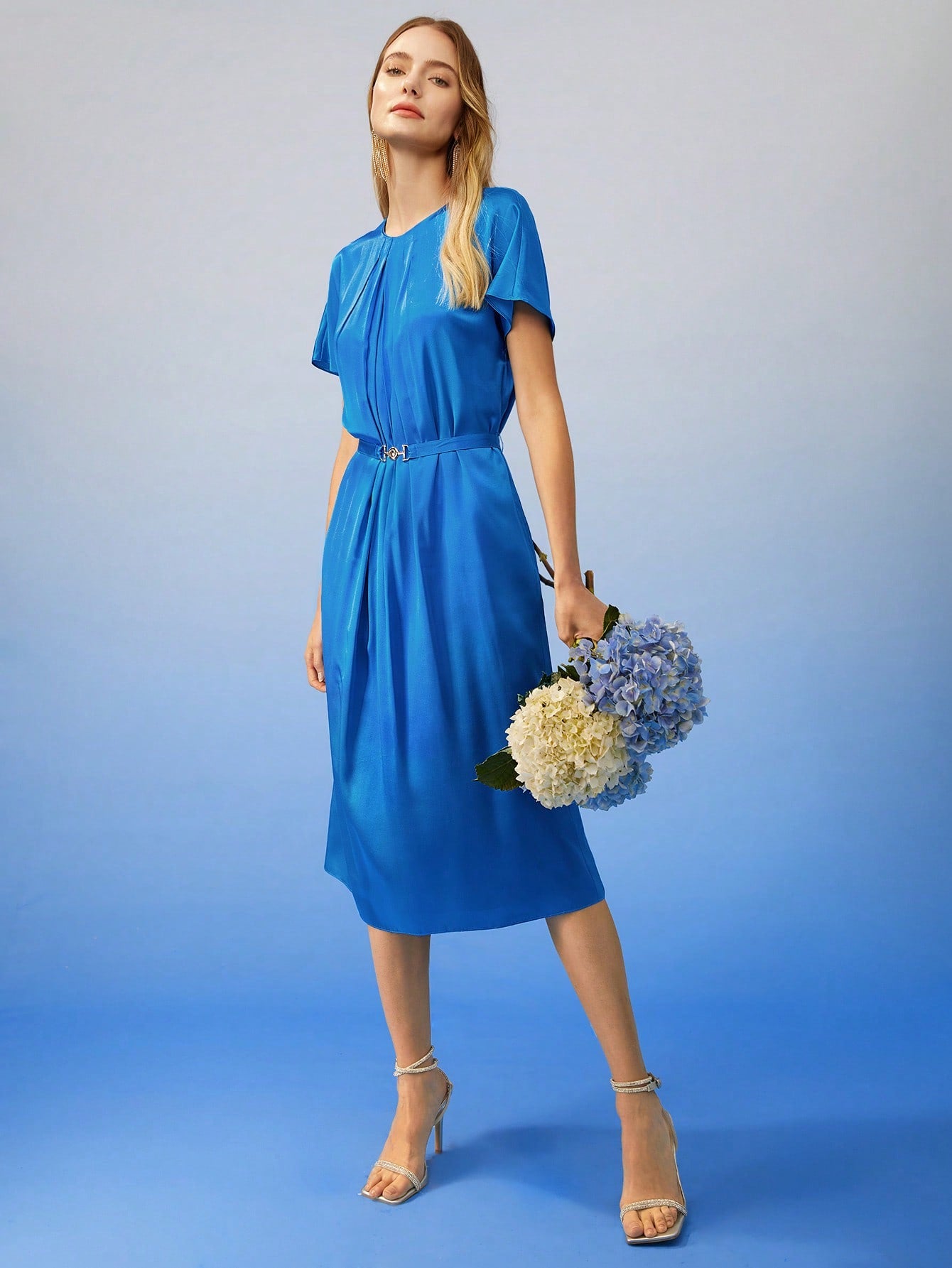 MOTF PREMIUM SILK BELTED GATHERED DRESS