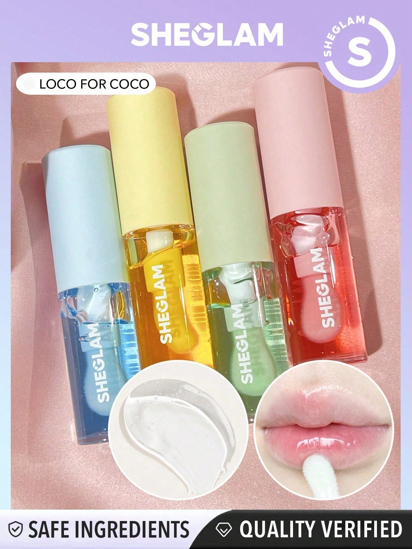 SHEGLAM Jelly Wow Hydrating Lip Oil-Loco for Coco Moisturizing Clear Lip Gloss Plumping Non-Sticky Lip Care High Shine Finish Nourishing Coconut Extract Liquid Lip Cosmetics Black Friday Winter Lip Gloss