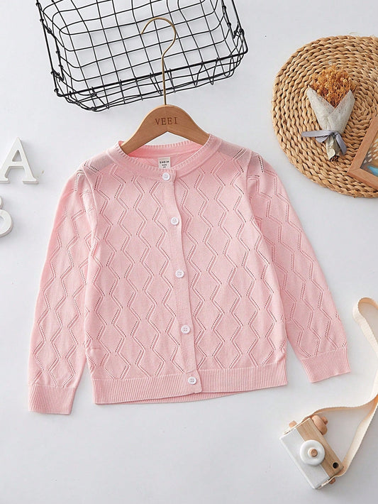 Girls' Solid Color Pointelle Knit Cardigan