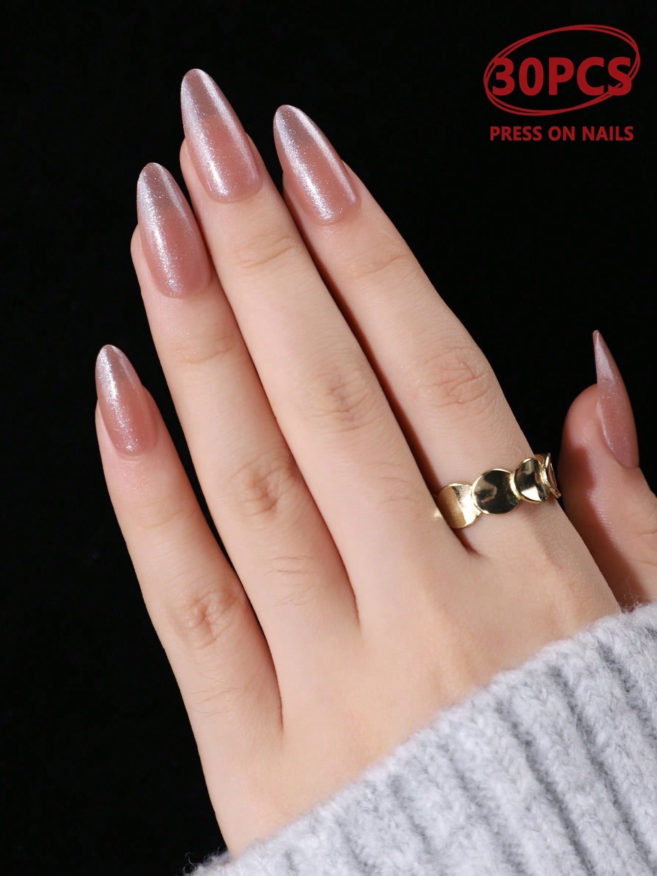 30Pcs Long Pointed Simple Atmospheric Electroplating Holographic Nail Art Tips with 1Pc Nail Buffer and 1Pc Jelly Gel