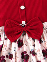 SHEIN Kids Qtfun Little Girl'S Spring and Autumn Daily Casual Vacation Cute Flower Print round Neck Long-Sleeved Dress and Hair Tie