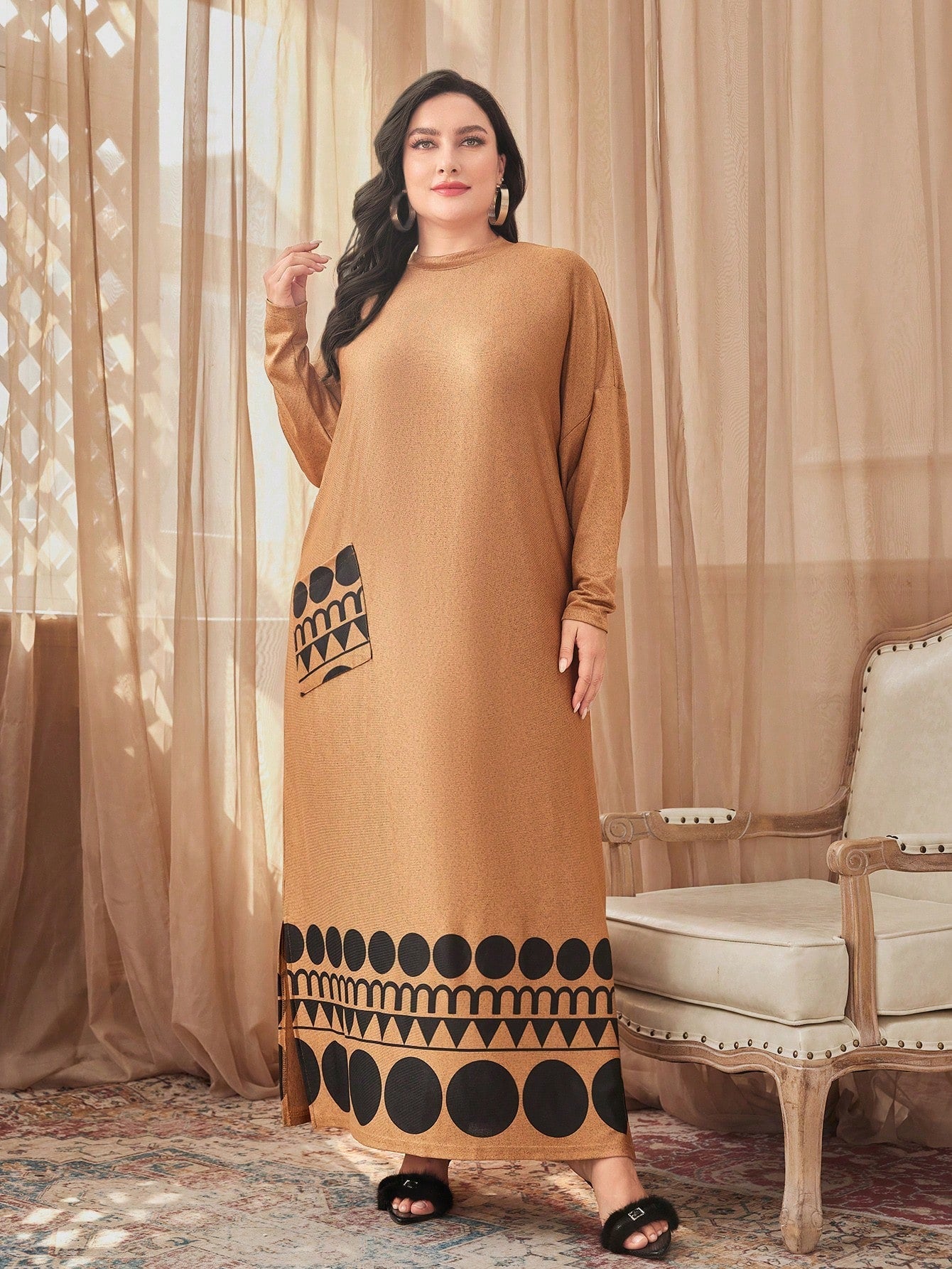 SHEIN Najma plus Geo Print Split Hem Dress