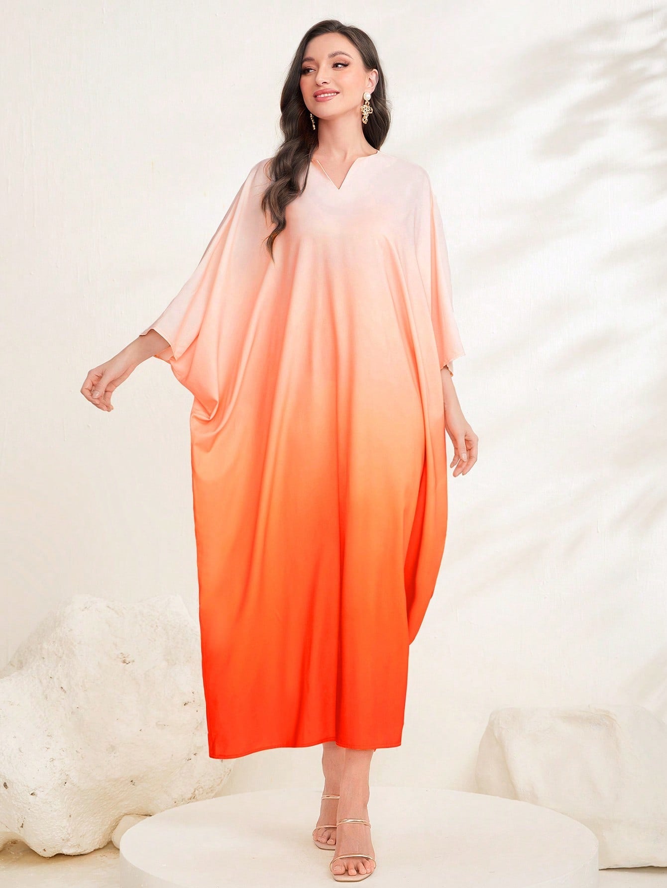 SHEIN Najma Ombre Print Batwing Sleeve Kaftan