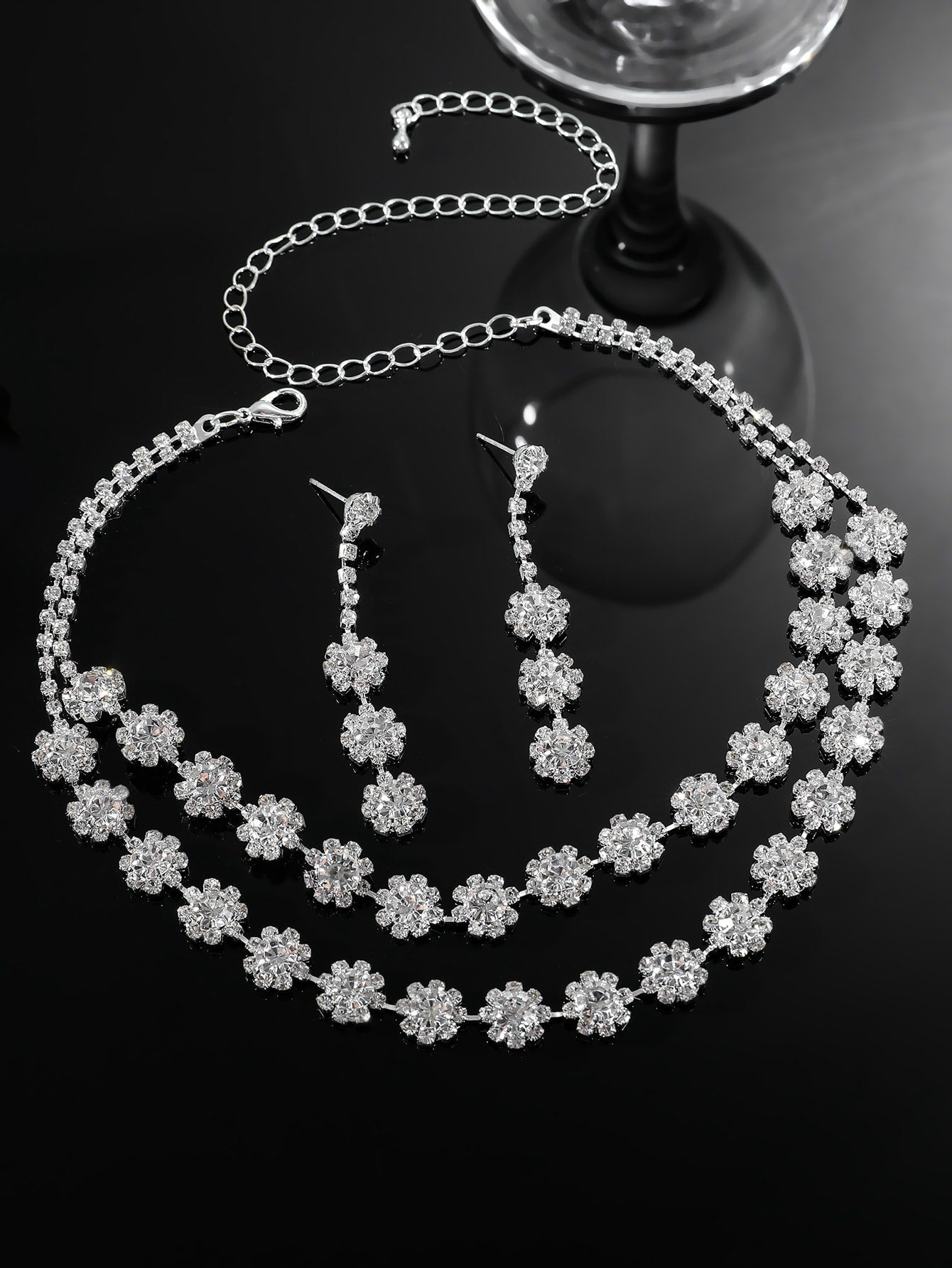 3Pcs/Set Elegant & Versatile Bride'S Necklace & Earring Set with Shiny Rhinestones, Suitable for Wedding, Evening Party, Annual Meeting, Dance Ball, Etc.
