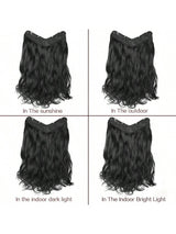 Synthetic Fiber Big Wavy V-Shaped Hair Extension Clip for Caucasian, Seamless Clip-In, 16/20/24 Inch 4Pcs/Kit, Black/Brown