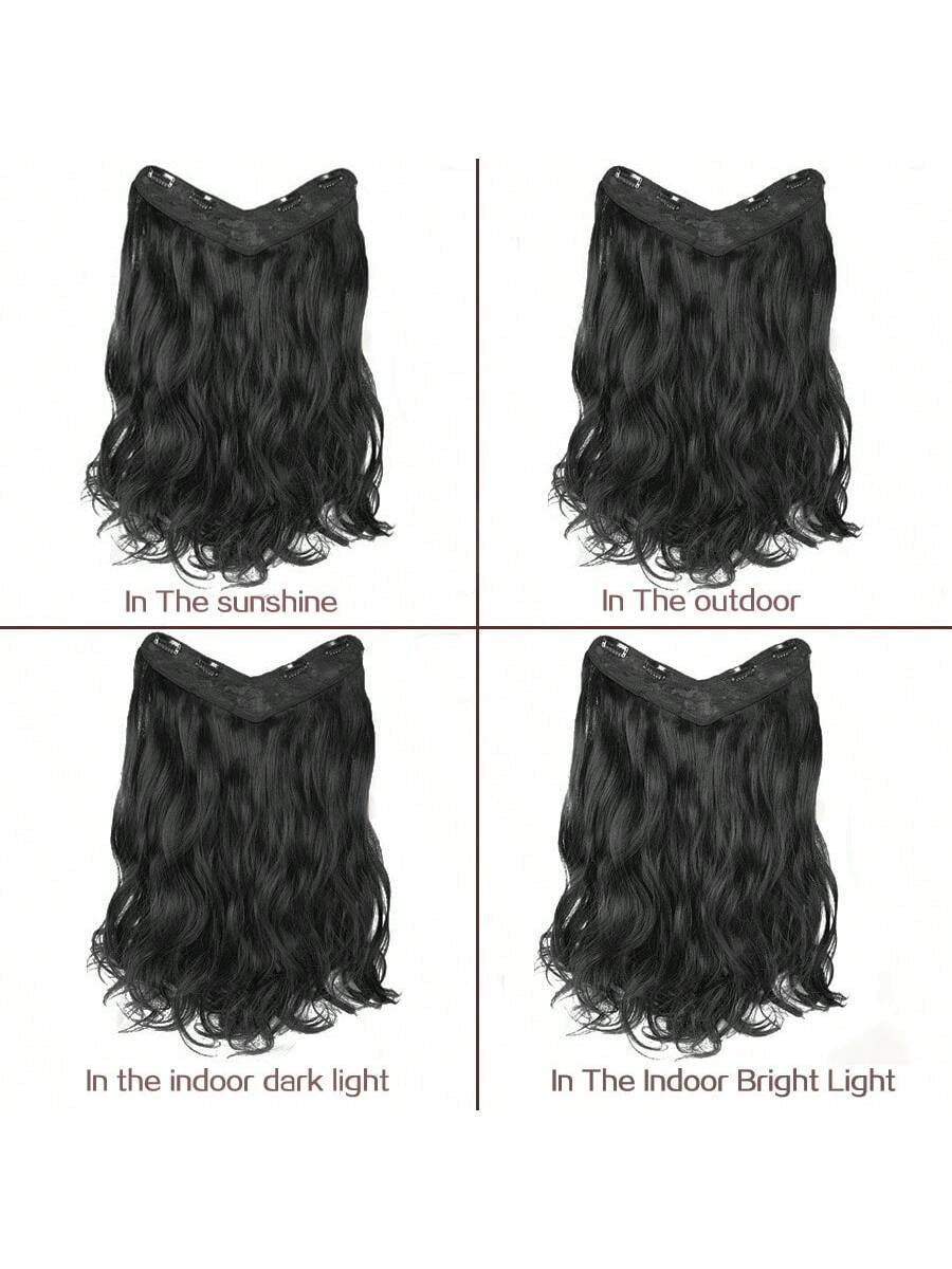 Synthetic Fiber Big Wavy V-Shaped Hair Extension Clip for Caucasian, Seamless Clip-In, 16/20/24 Inch 4Pcs/Kit, Black/Brown