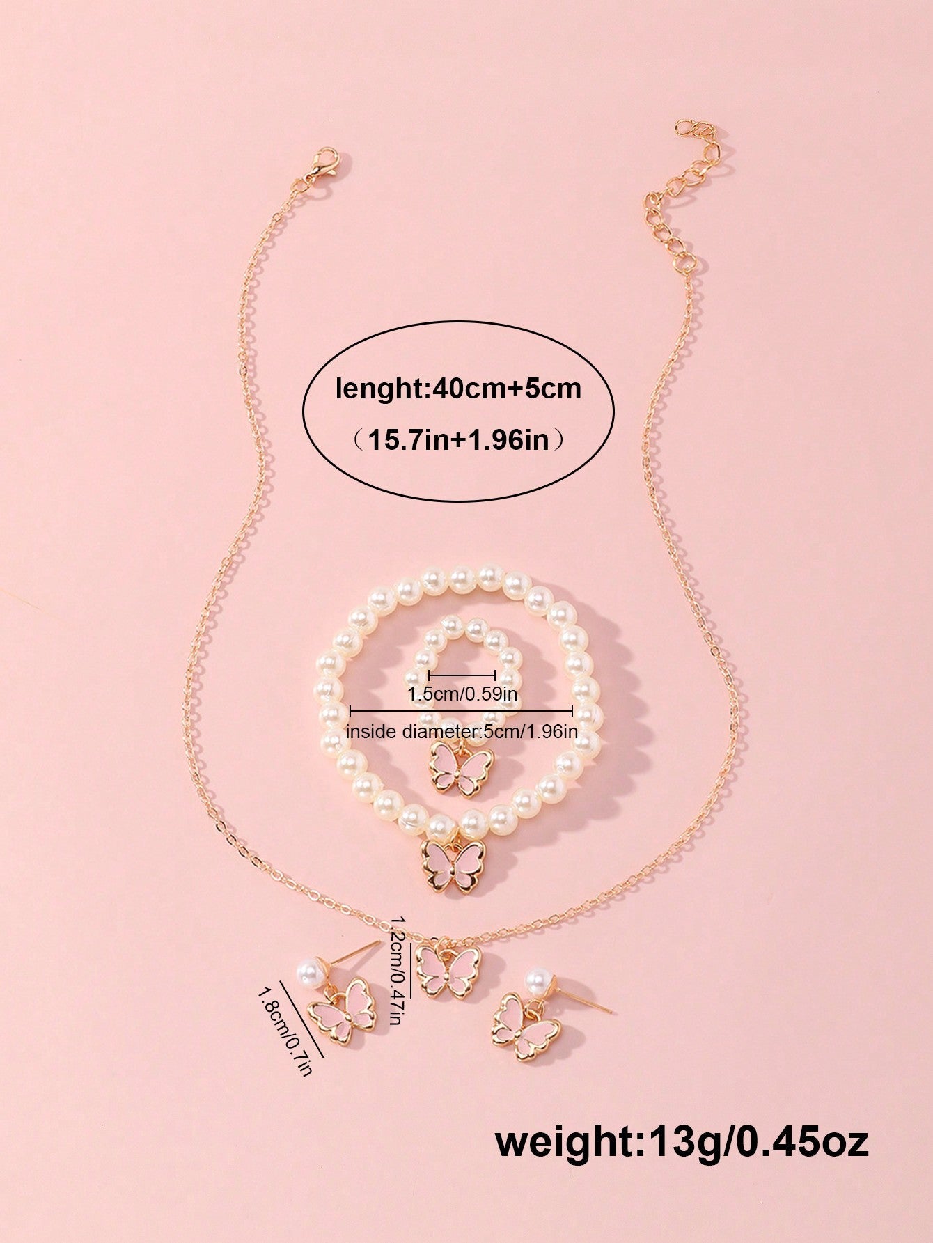 5Pcs/Set Butterfly & Pearl Decor Necklace, Bracelet, Earrings and Ring Set