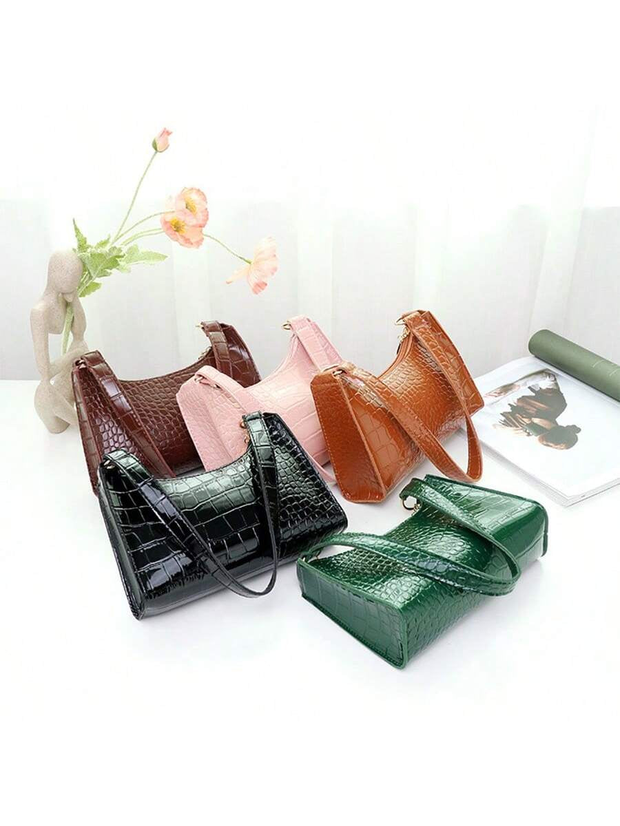 1 Piece Fashionable Crocodile Pattern Women'S Shoulder Bag, Simple Classic Stone Pattern Waterproof PU Leather Armpit Bag, Women'S Trendy Multi-Functional Casual Handbag Mobile Phone Bag Cosmetic Bag Wallet