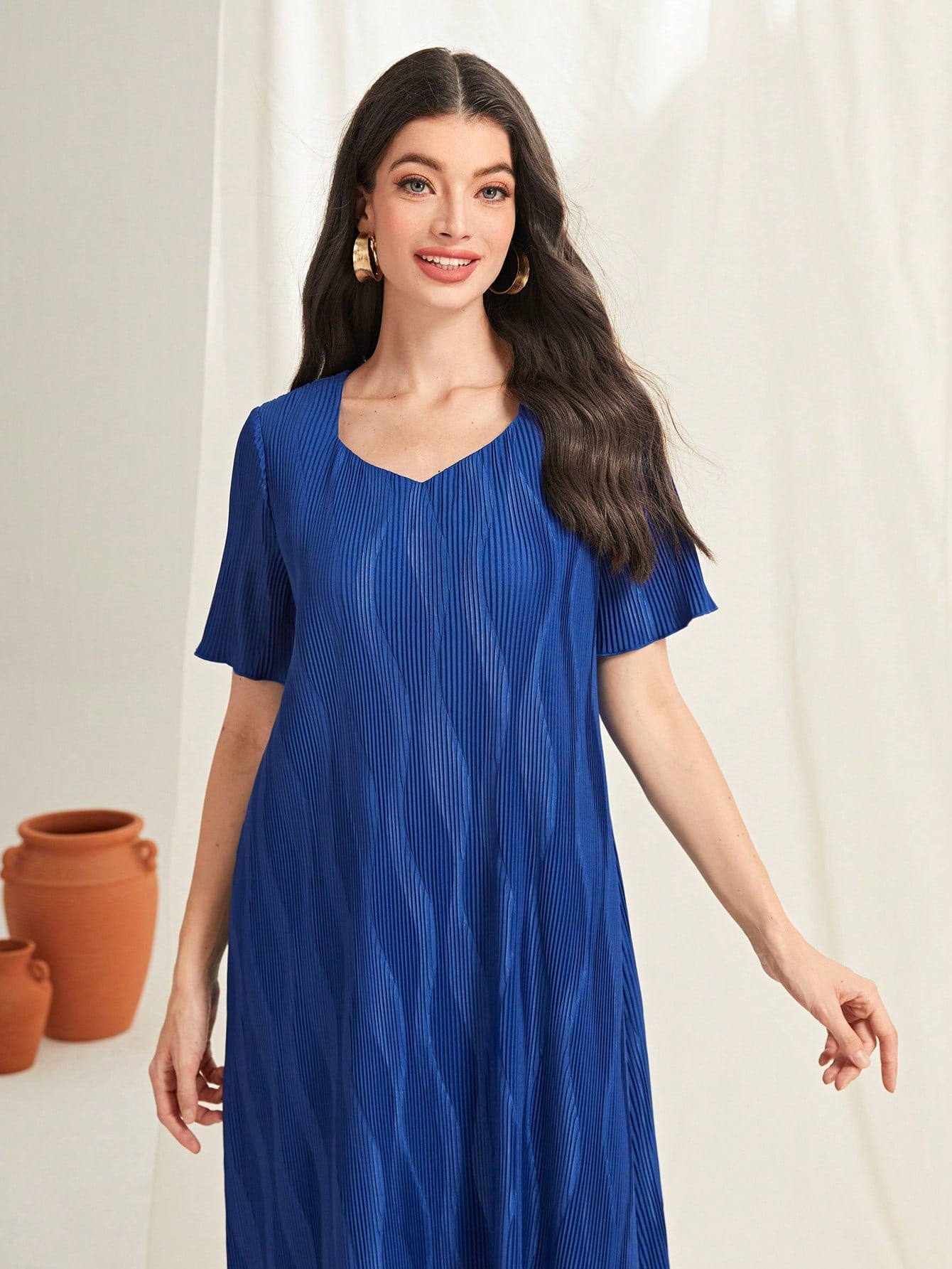 SHEIN Mulvari Sweetheart Neck Lettuce Trim Dress