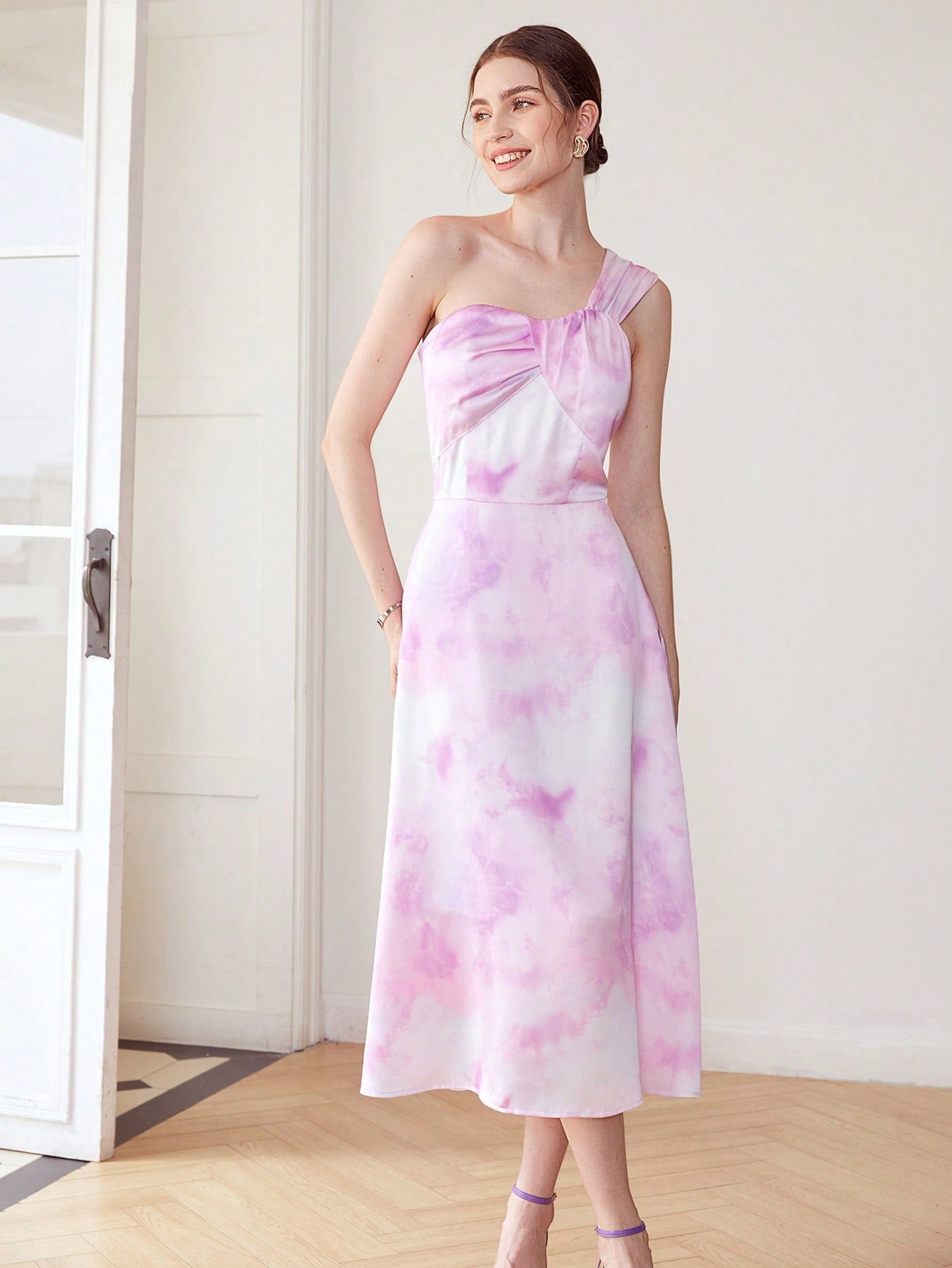 MOTF PREMIUM ONE SHOULDER TIE-DYE DRESS