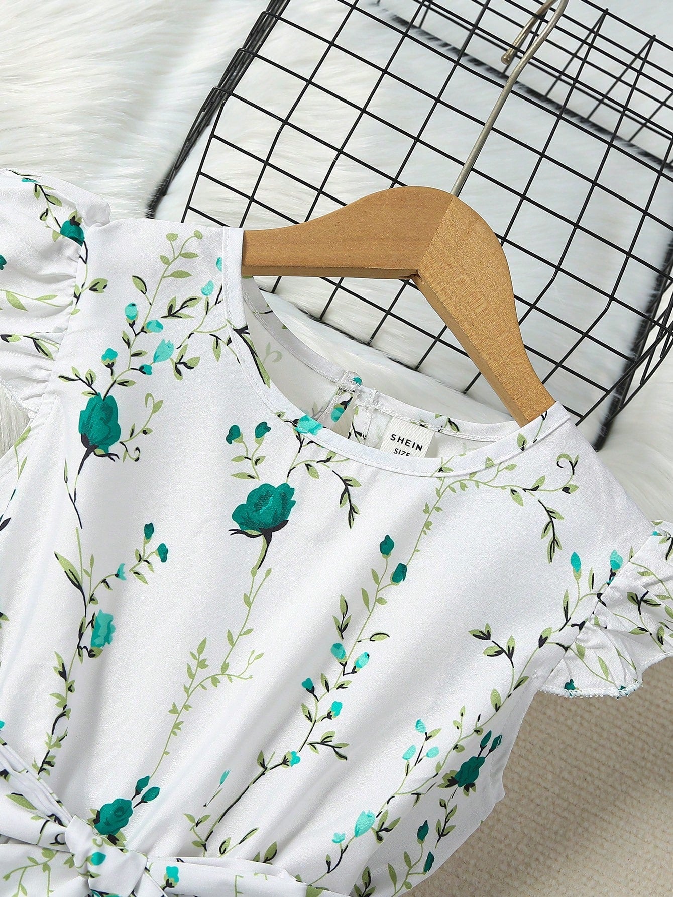SHEIN Kids CHARMNG Young Girl Floral Print Ruffle Trim Belted Dress