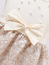 SHEIN Kids CHARMNG Toddler Girls' Party Princess Dress with Bowknot, Pearl Beads and Stud Details