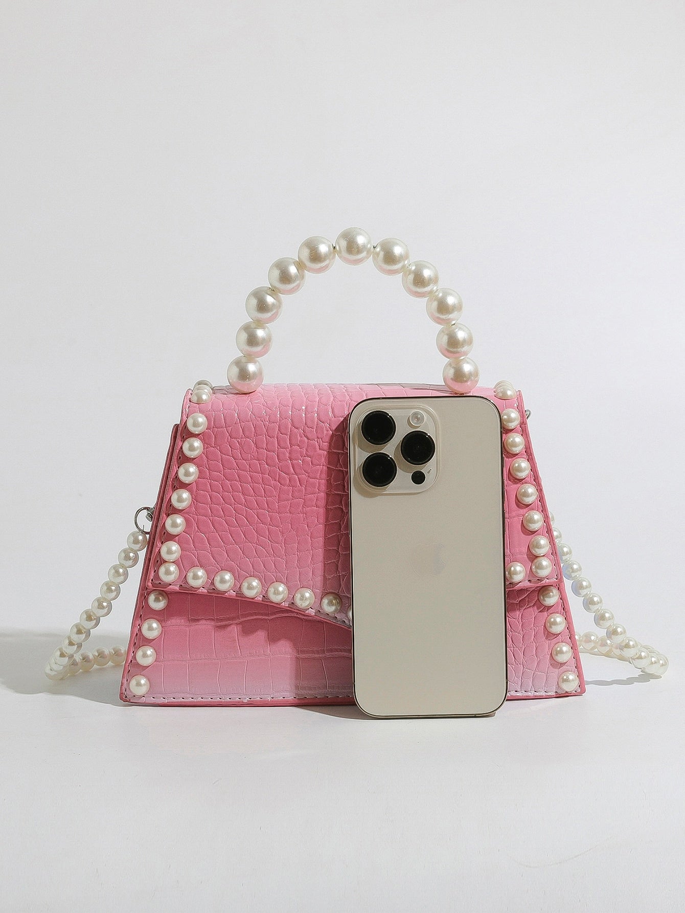 Small Square Bag Faux Pearl Decor Ombre Design