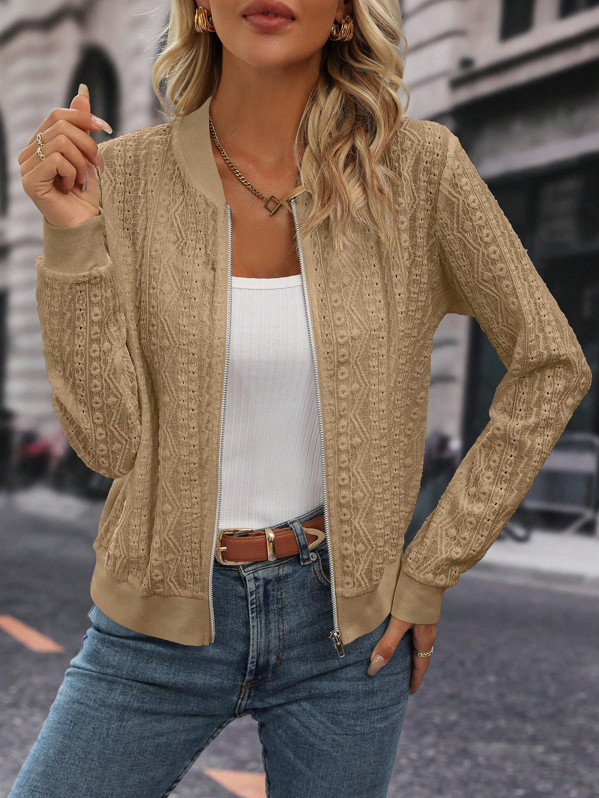 SHEIN LUNE Zip up Bomber Jacket