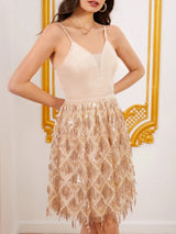 SHEIN Belle Solid Sequin Fringe Trim Cami Dress