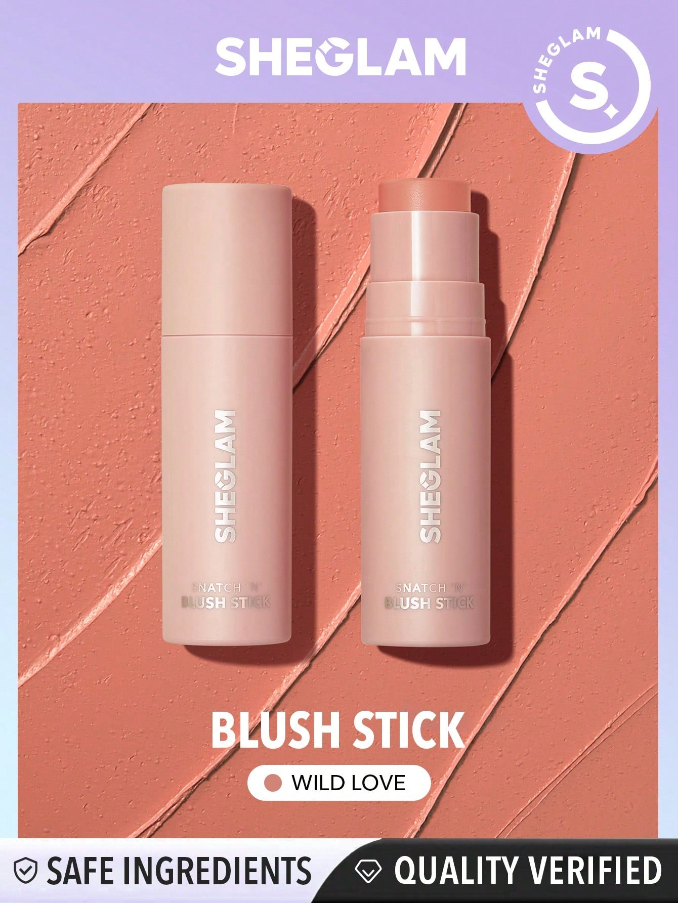SHEGLAM Snatch 'N' Blush Stick-Wild Love Cream Blush Waterproof Long Lasting High Pigment Non-Fading Non-Greasy Glowing Lasting Women Beauty Makeup Black Friday Party Blush