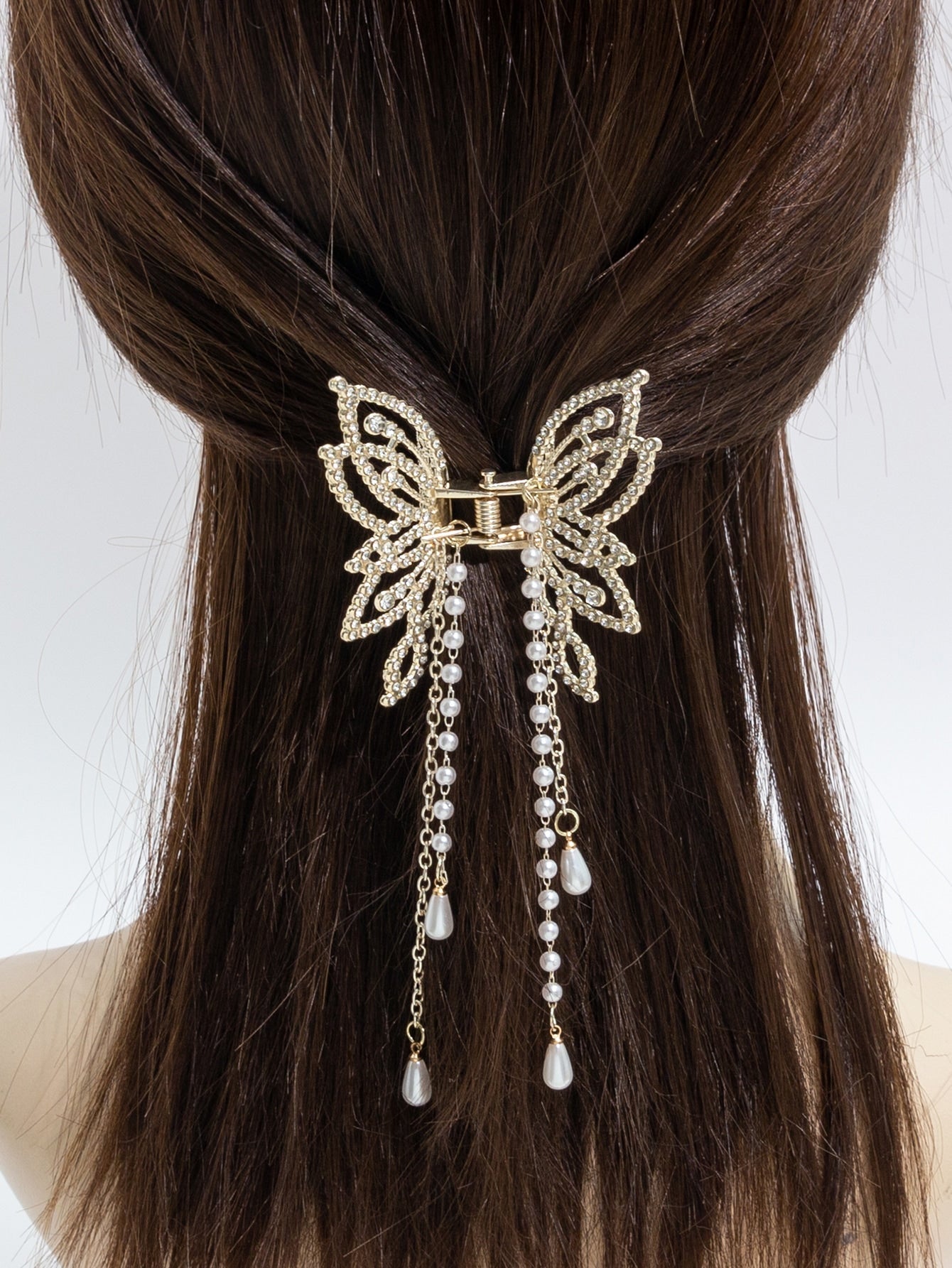1Pc Rhinestone Decor Butterfly Design Hair Claw