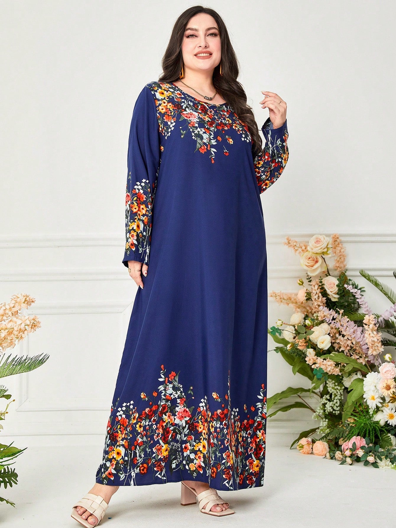 SHEIN Mulvari plus Floral Print Tunic Dress