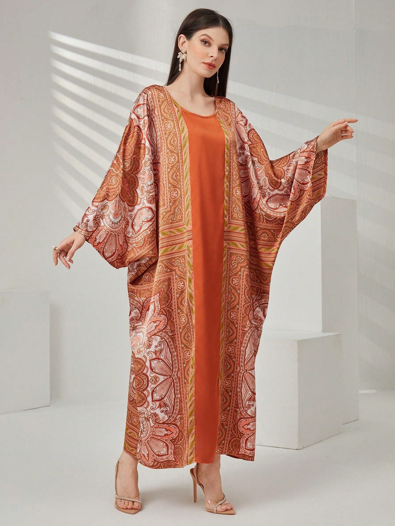 SHEIN Najma Full Printed Batwing Sleeve Kaftan