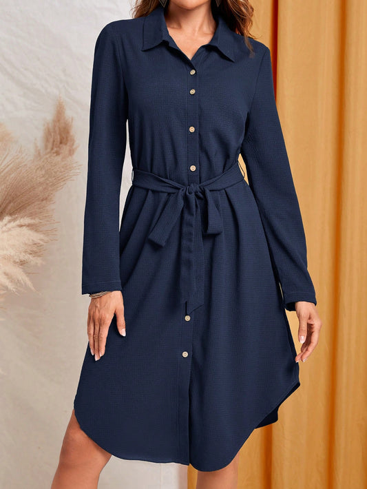 EMERY ROSE Solid Belted Shirt Dress