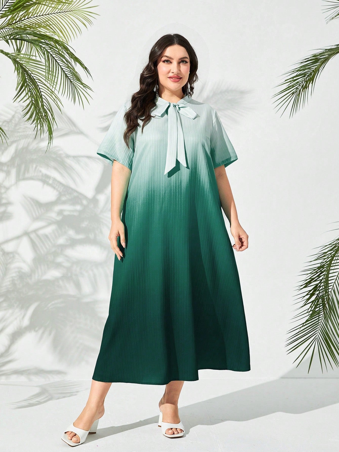SHEIN Mulvari plus Ombre Tie Neck Dress