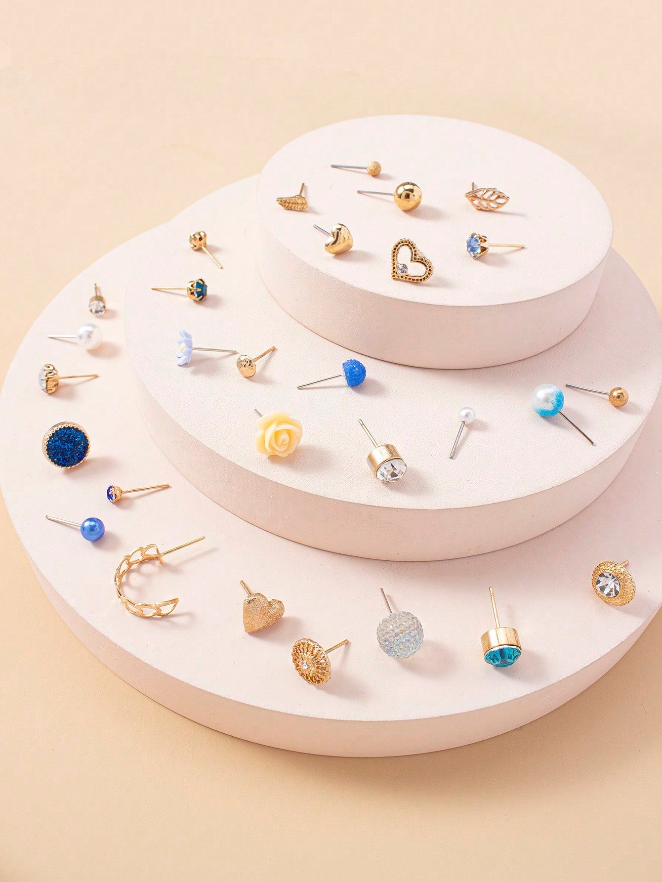 1Set 30Pairs Women'S Delicate Metal Small Conch Shell Bead Pearl Heart Gift Earring Set
