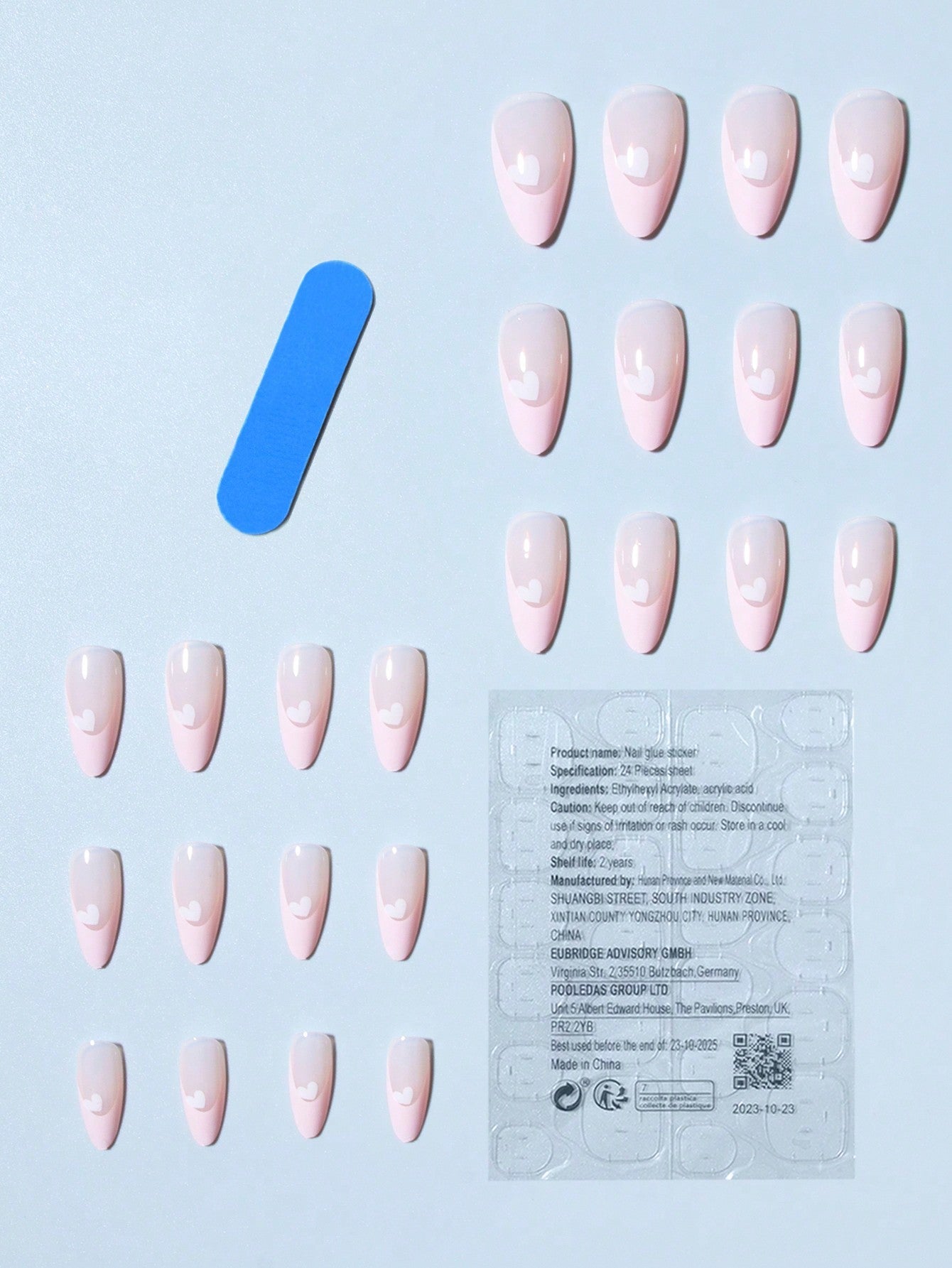 Transform Your Nails With, 24Pcs Long Almond Pink French Heart Design Fake Nail Set,For Women & Girls