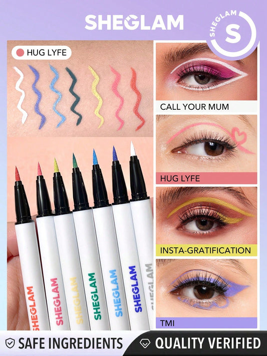 SHEGLAM Color Crush Liquid Eyeliner-Hug Lyfe 7 Colors Smudge-Proof High Pigment Eyeliner Pencil Sweat-Proof Long Lasting Easy to Use Pink Eyeliner Black Friday Winter Gifts Y2K Trending Y8K Eyeliner