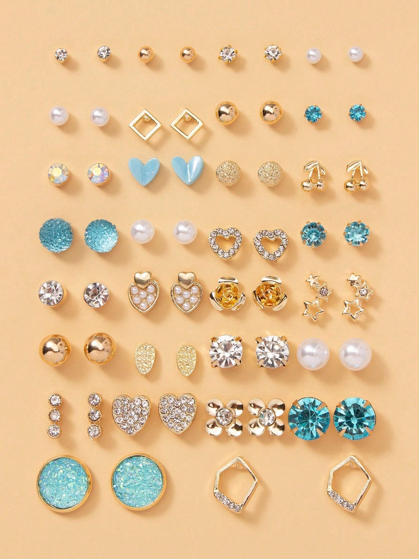 1Set=30Pairs Women'S Delicate Metallic Conch, Pearl, and Heart Shaped Gift Earrings Set