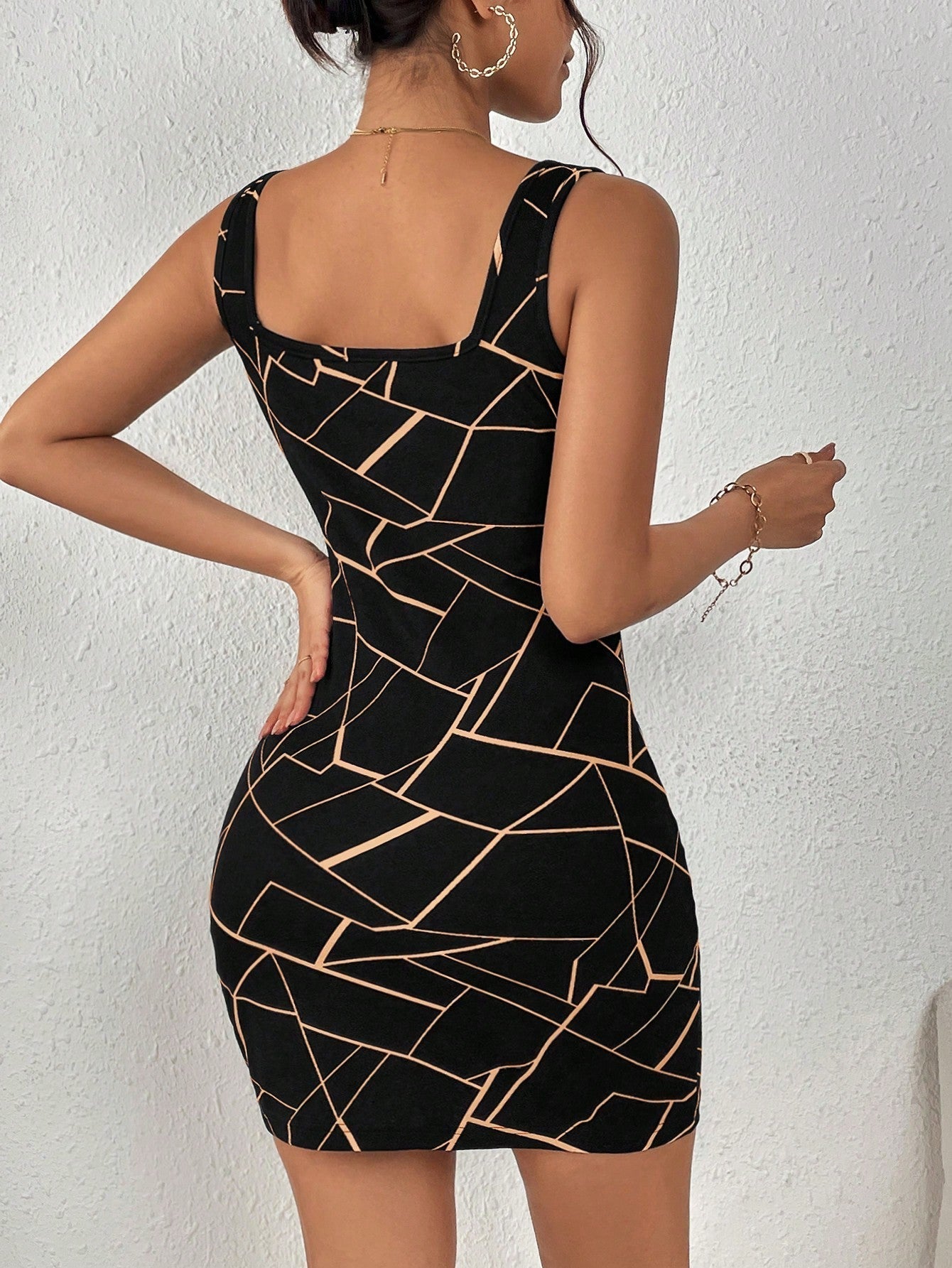 SHEIN Privé Allover Geo Print Square Neck Tank Dress