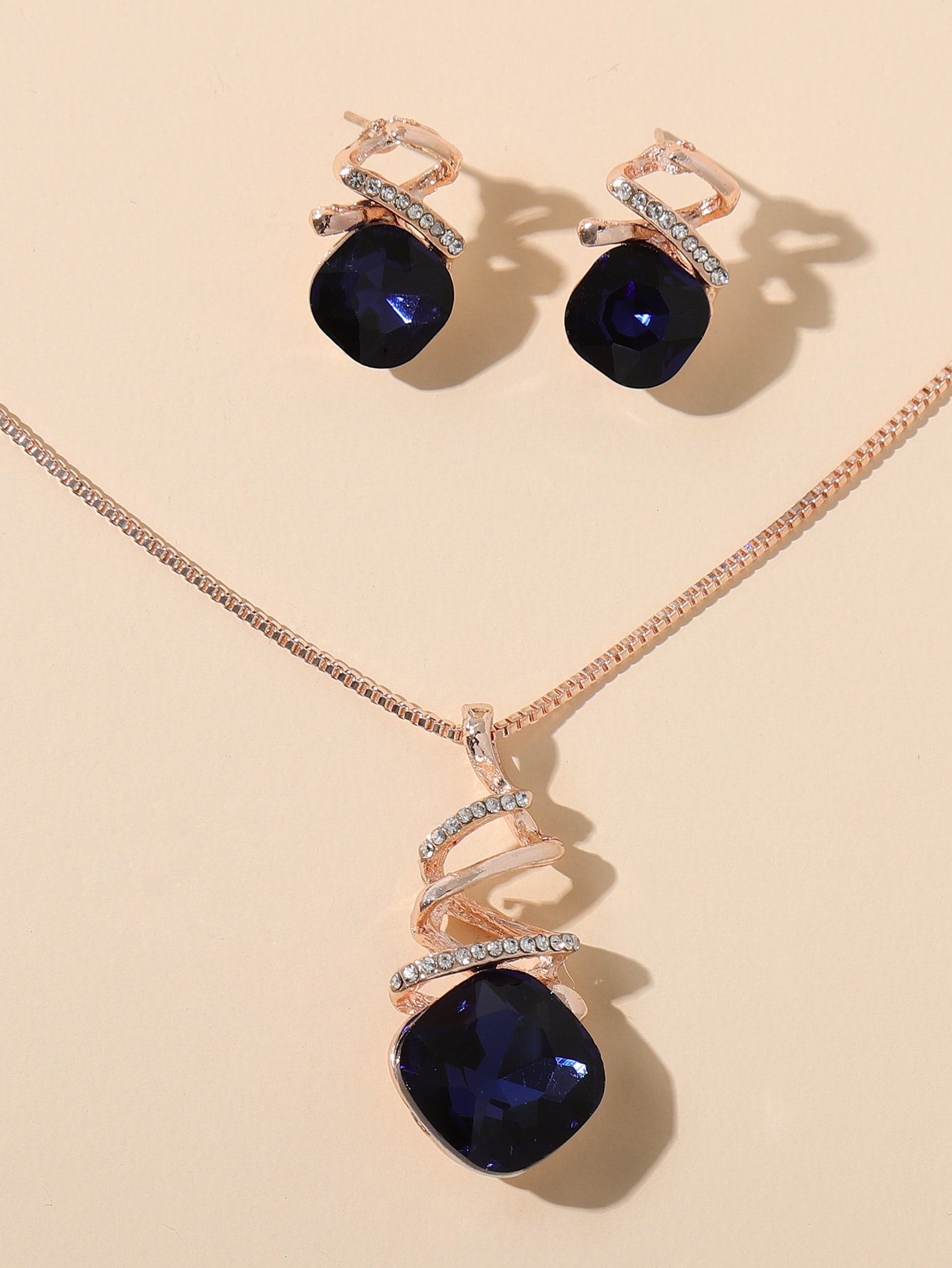 3Pcs Rhinestone Decor Jewelry Set